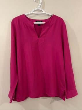 Ralph Lauren linen split v neck blouse